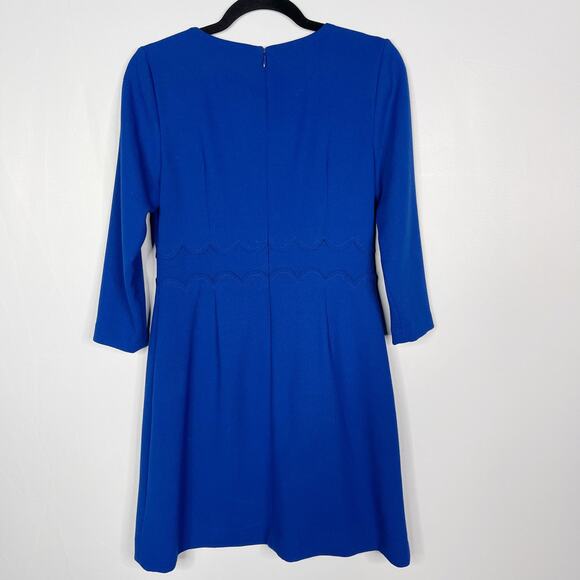Banana Republic 4P Blue Scalloped Waist Sheath Dress 3/4 Sleeve Double Face - Picture 2 of 10